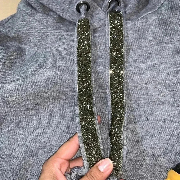 ZARA - WOMEN’S KNIT CROP HOODIE WITH BLING HOODIE STRAPS - SIZE SMALL - Picture 8 of 11